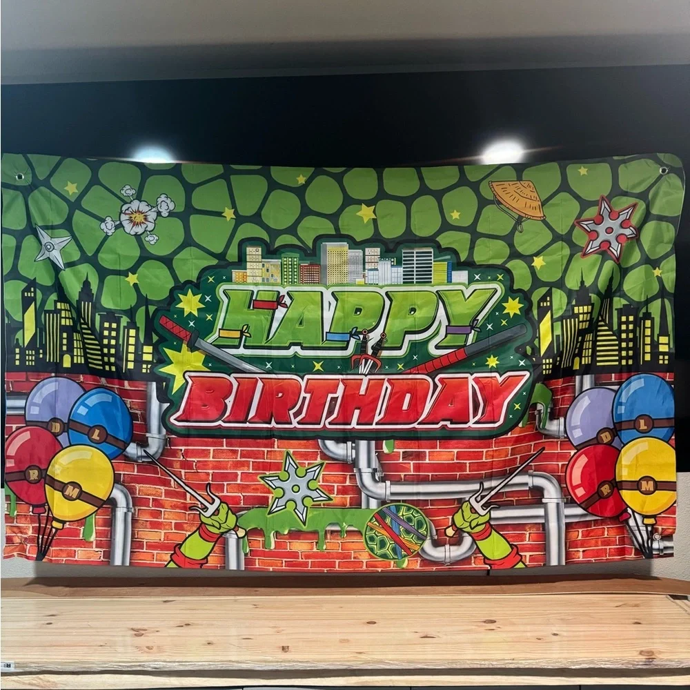 NINJA TURTLES Birthday backdrop banner 3x6FT